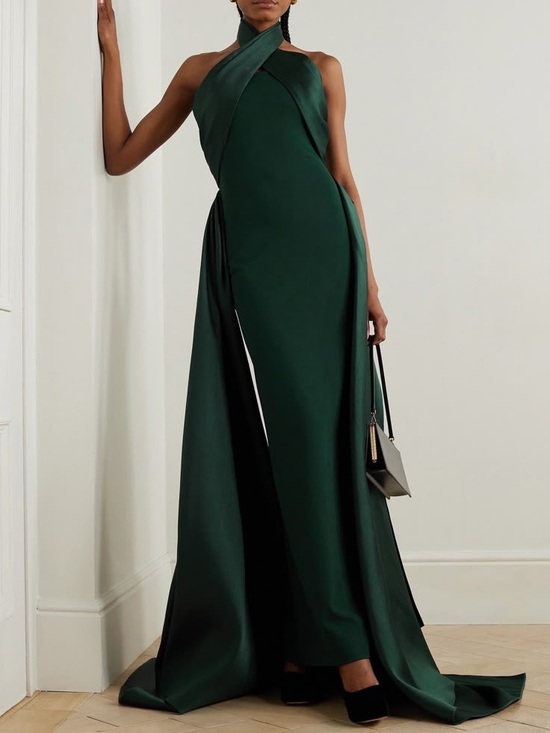 Solace London Dresses & Skirts - Solace London Rumi Halterneck Satin Twill Gown Emerald Green NEW with tags